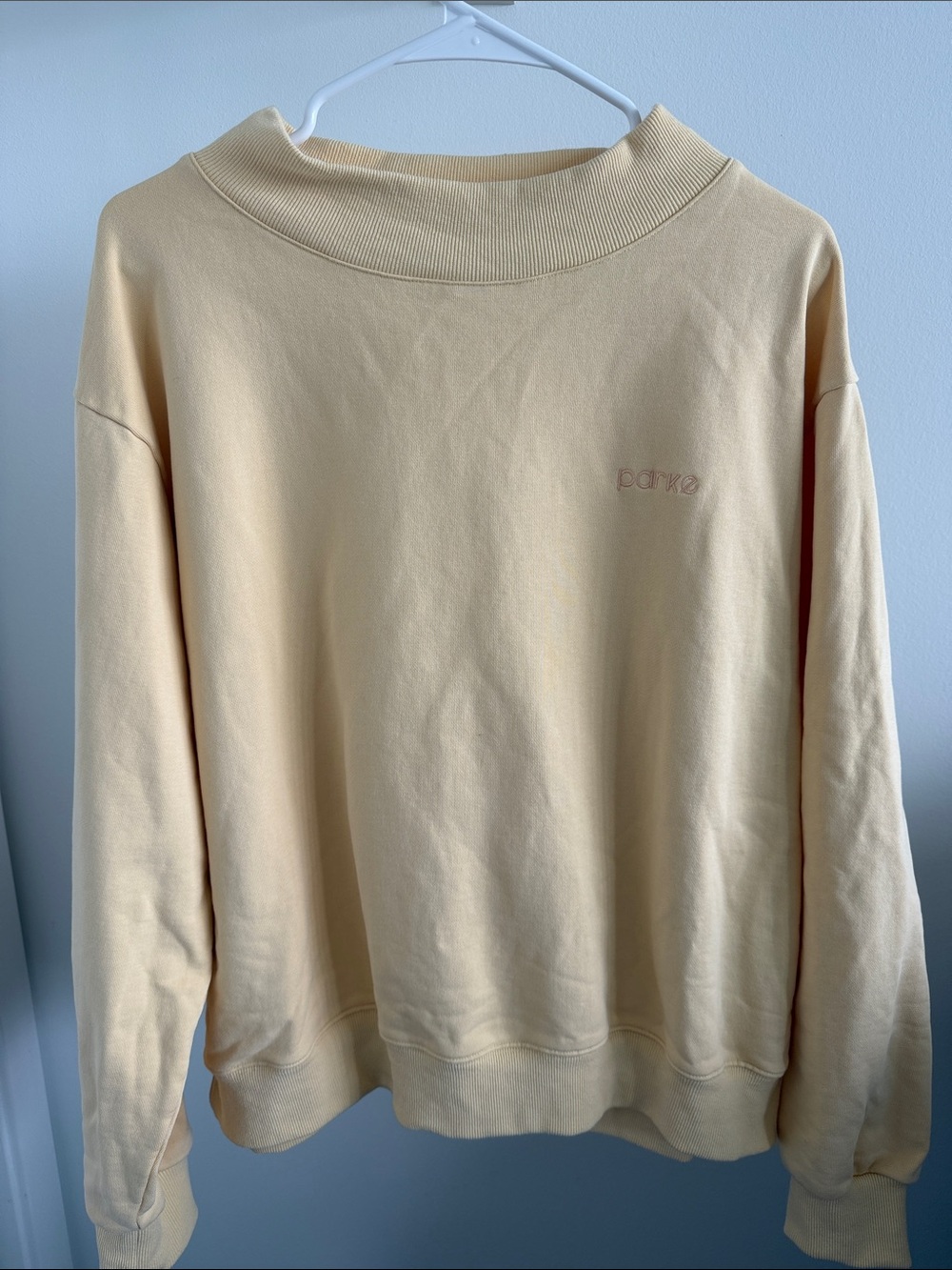 Parke Embroidered Mockneck Sweatshirt in Butter L/XL